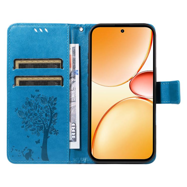 For Realme C85 Pro 4G Tree & Cat Embossed Pattern Flip Leather Phone Case