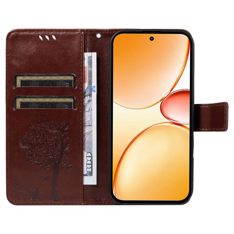 For Realme C85 Pro 4G Tree & Cat Embossed Pattern Flip Leather Phone Case
