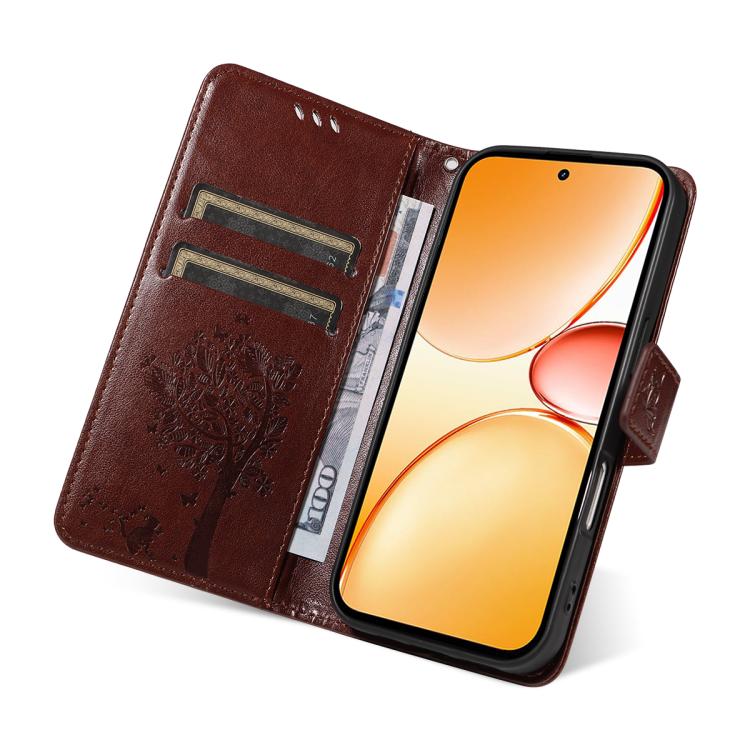 For Realme C85 Pro 4G Tree & Cat Embossed Pattern Flip Leather Phone Case