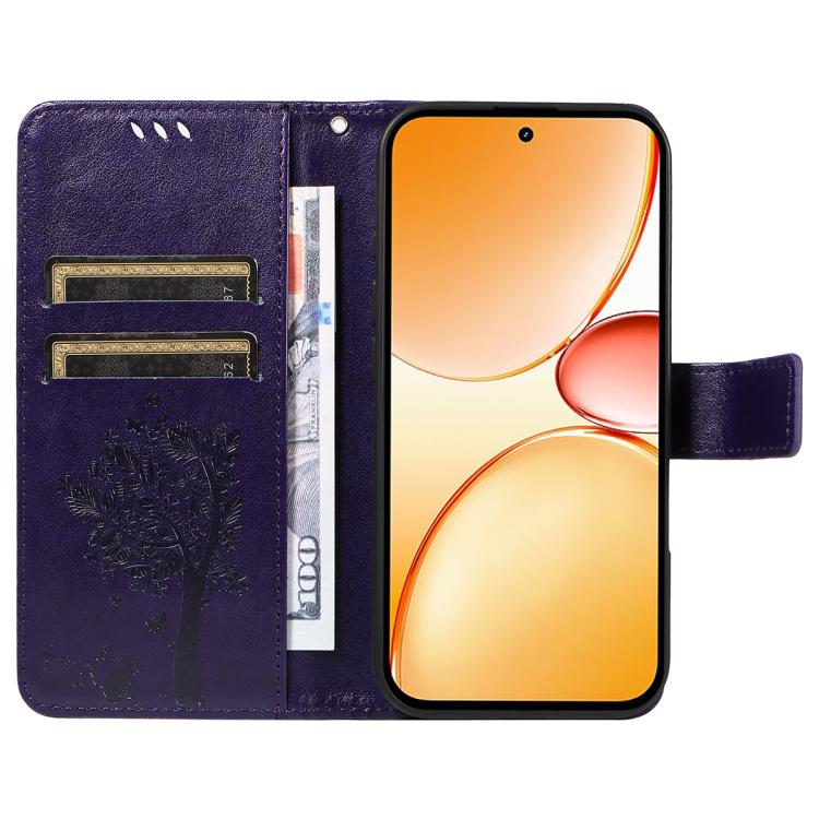 For Realme C85 Pro 4G Tree & Cat Embossed Pattern Flip Leather Phone Case