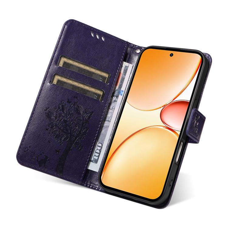 For Realme C85 Pro 4G Tree & Cat Embossed Pattern Flip Leather Phone Case