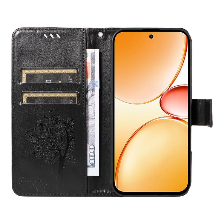 For Realme C85 Pro 4G Tree & Cat Embossed Pattern Flip Leather Phone Case