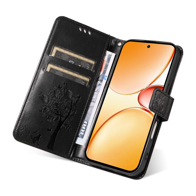 For Realme C85 Pro 4G Tree & Cat Embossed Pattern Flip Leather Phone Case