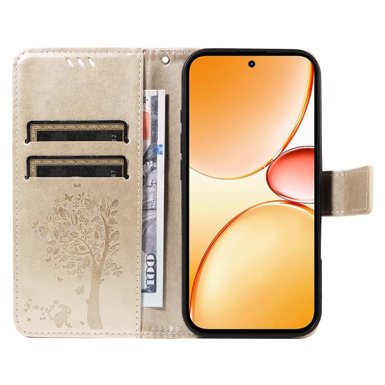 For Realme C85 Pro 4G Tree & Cat Embossed Pattern Flip Leather Phone Case