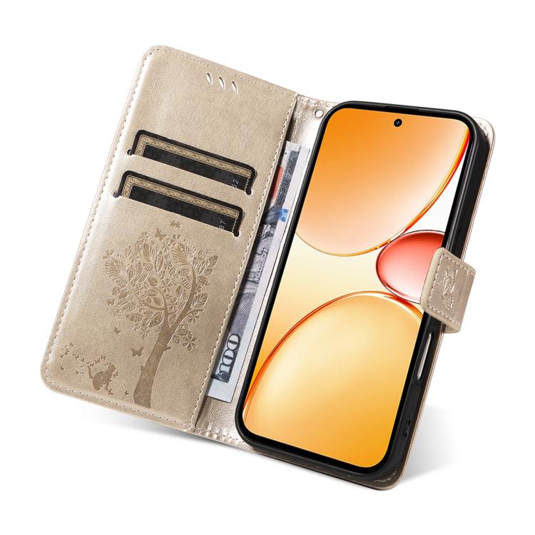 For Realme C85 Pro 4G Tree & Cat Embossed Pattern Flip Leather Phone Case