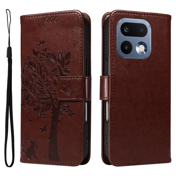 For Realme 16 Pro 5G Global Tree & Cat Embossed Pattern Flip Leather Phone Case