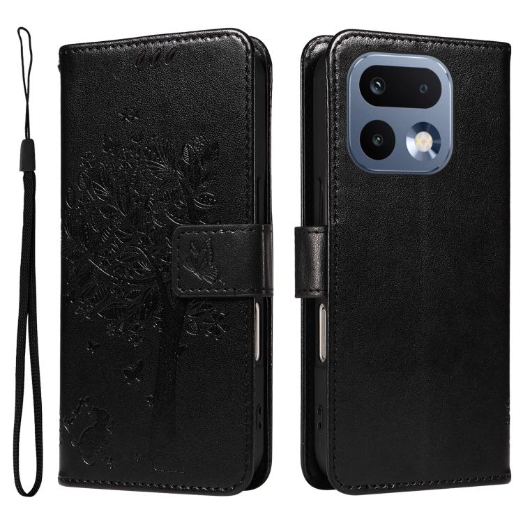 For Realme 16 Pro 5G Global Tree & Cat Embossed Pattern Flip Leather Phone Case