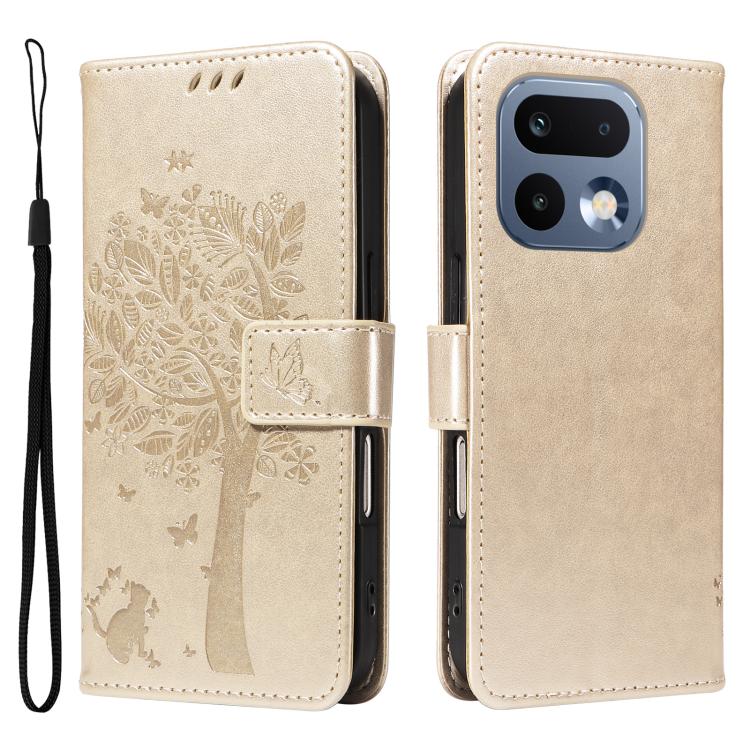 For Realme 16 Pro 5G Global Tree & Cat Embossed Pattern Flip Leather Phone Case