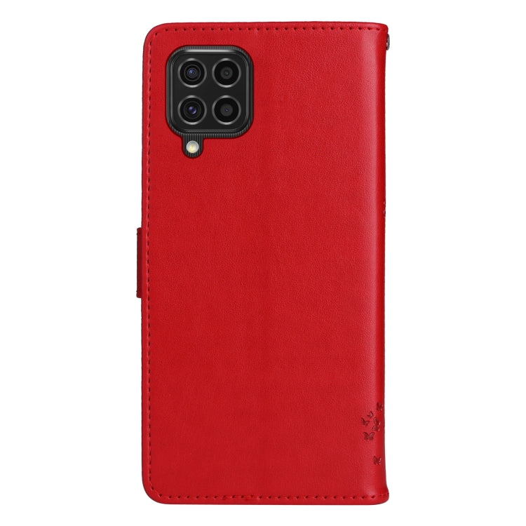 For Samsung Galaxy M62 / F62 Tree & Cat Embossed Pattern Flip Leather Phone Case