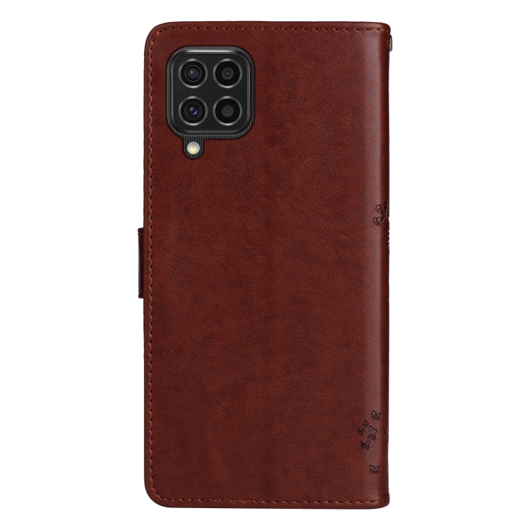 For Samsung Galaxy M62 / F62 Tree & Cat Embossed Pattern Flip Leather Phone Case