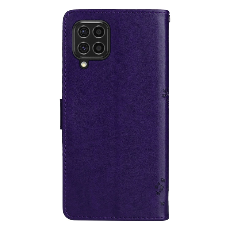 For Samsung Galaxy M62 / F62 Tree & Cat Embossed Pattern Flip Leather Phone Case
