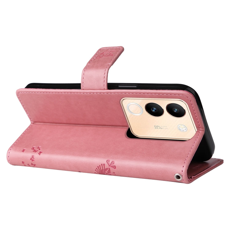 For vivo V29e Global / Y200 5G Global Tree & Cat Embossed Pattern Flip Leather Phone Case