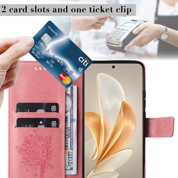 For vivo V29e Global / Y200 5G Global Tree & Cat Embossed Pattern Flip Leather Phone Case