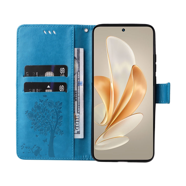 For vivo V29e Global / Y200 5G Global Tree & Cat Embossed Pattern Flip Leather Phone Case