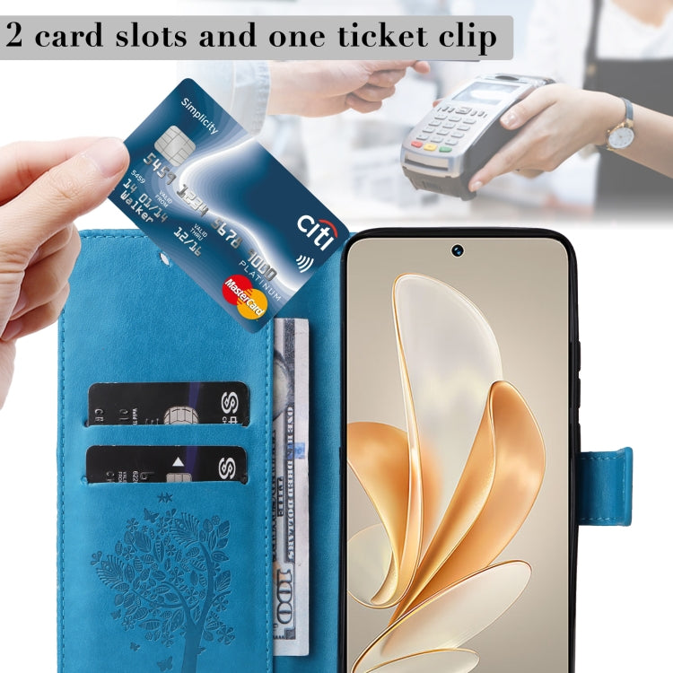 For vivo V29e Global / Y200 5G Global Tree & Cat Embossed Pattern Flip Leather Phone Case