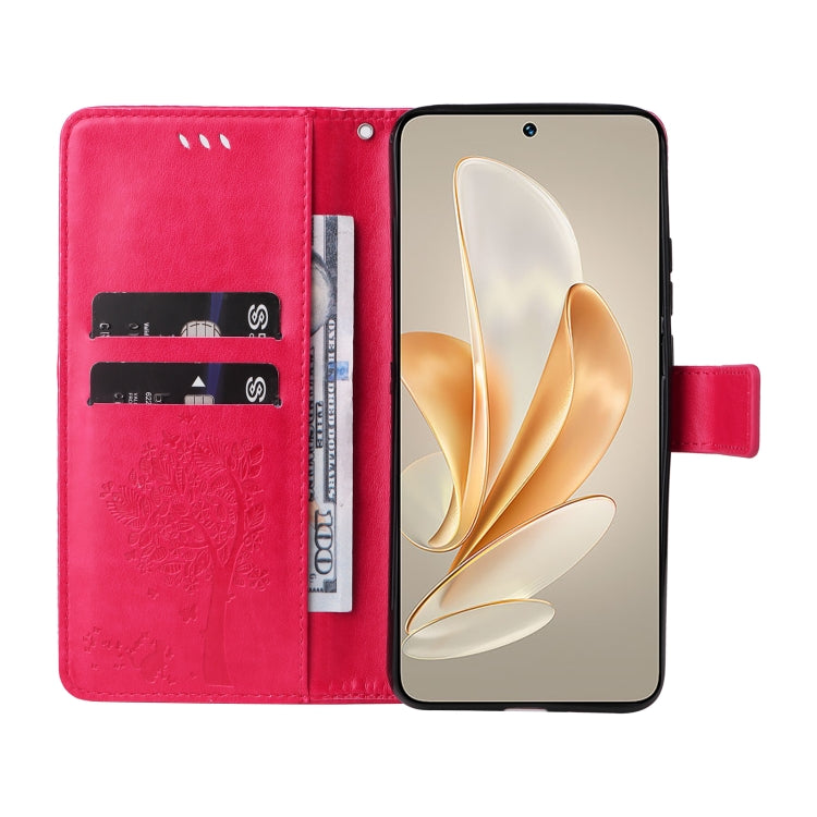 For vivo V29e Global / Y200 5G Global Tree & Cat Embossed Pattern Flip Leather Phone Case