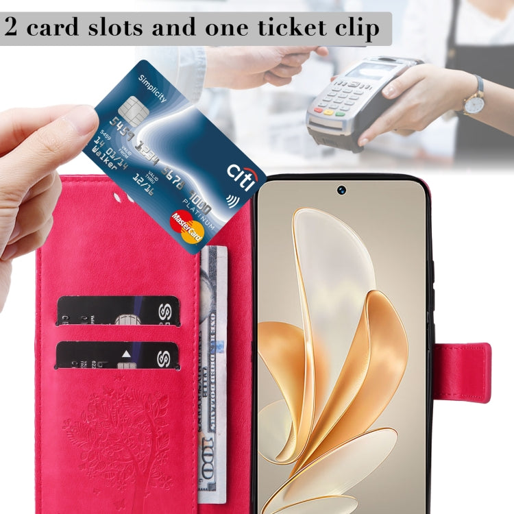 For vivo V29e Global / Y200 5G Global Tree & Cat Embossed Pattern Flip Leather Phone Case