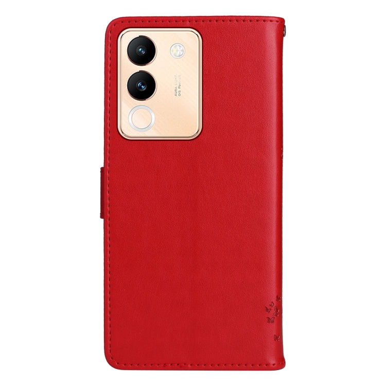 For vivo V29e Global / Y200 5G Global Tree & Cat Embossed Pattern Flip Leather Phone Case