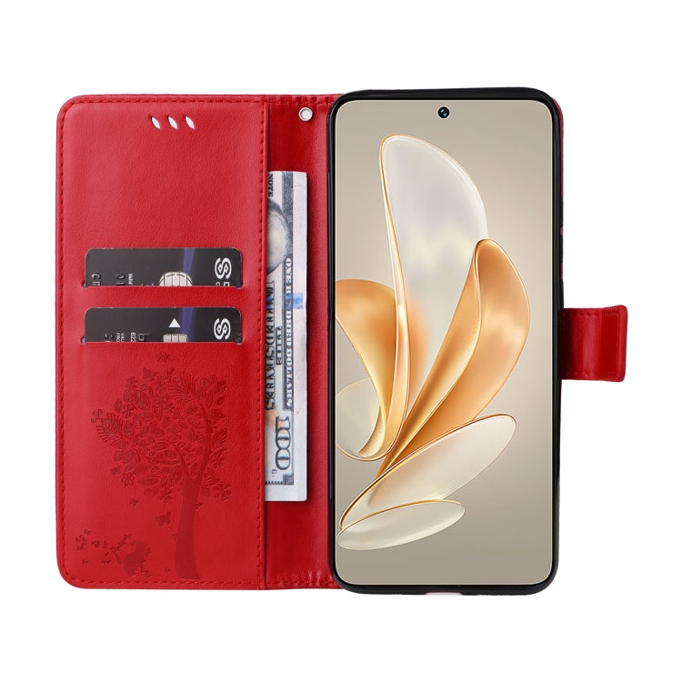 For vivo V29e Global / Y200 5G Global Tree & Cat Embossed Pattern Flip Leather Phone Case