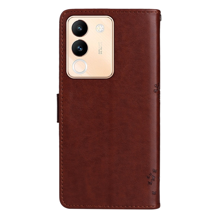 For vivo V29e Global / Y200 5G Global Tree & Cat Embossed Pattern Flip Leather Phone Case