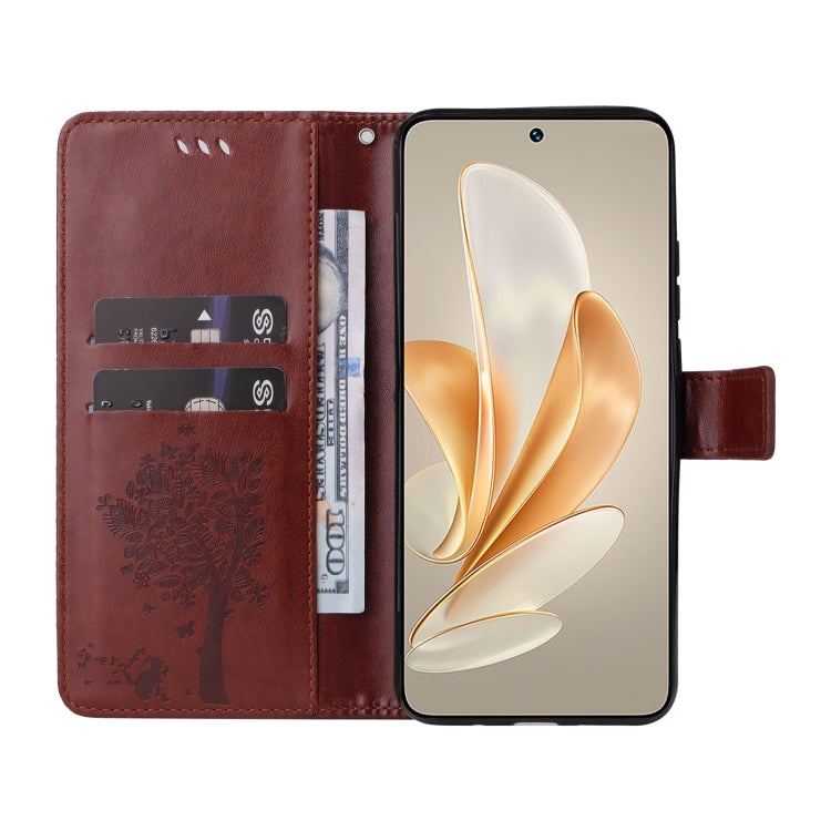 For vivo V29e Global / Y200 5G Global Tree & Cat Embossed Pattern Flip Leather Phone Case