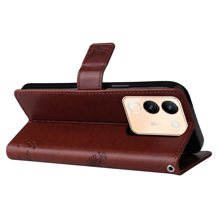 For vivo V29e Global / Y200 5G Global Tree & Cat Embossed Pattern Flip Leather Phone Case