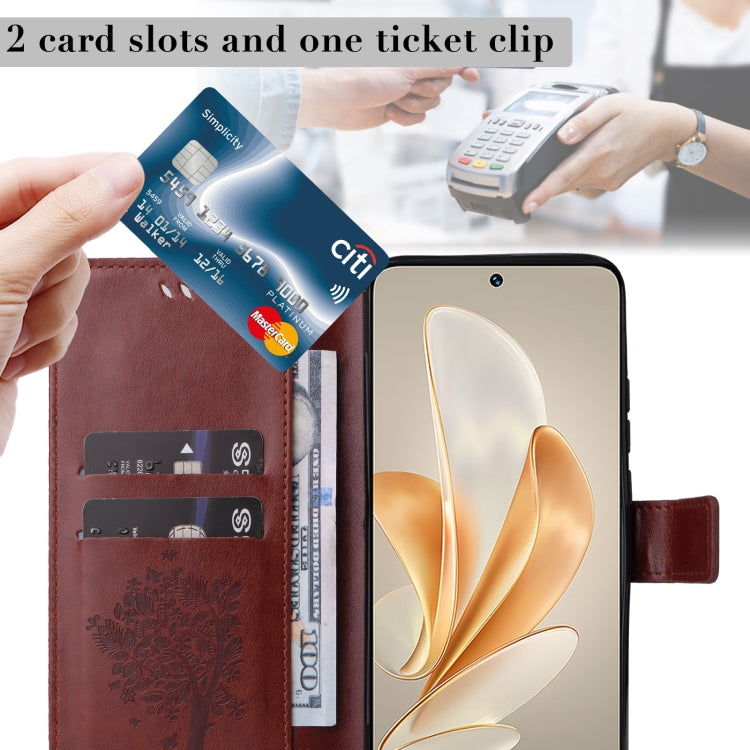 For vivo V29e Global / Y200 5G Global Tree & Cat Embossed Pattern Flip Leather Phone Case