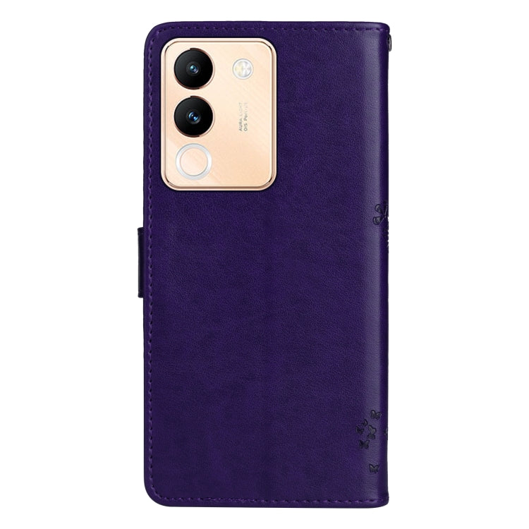 For vivo V29e Global / Y200 5G Global Tree & Cat Embossed Pattern Flip Leather Phone Case