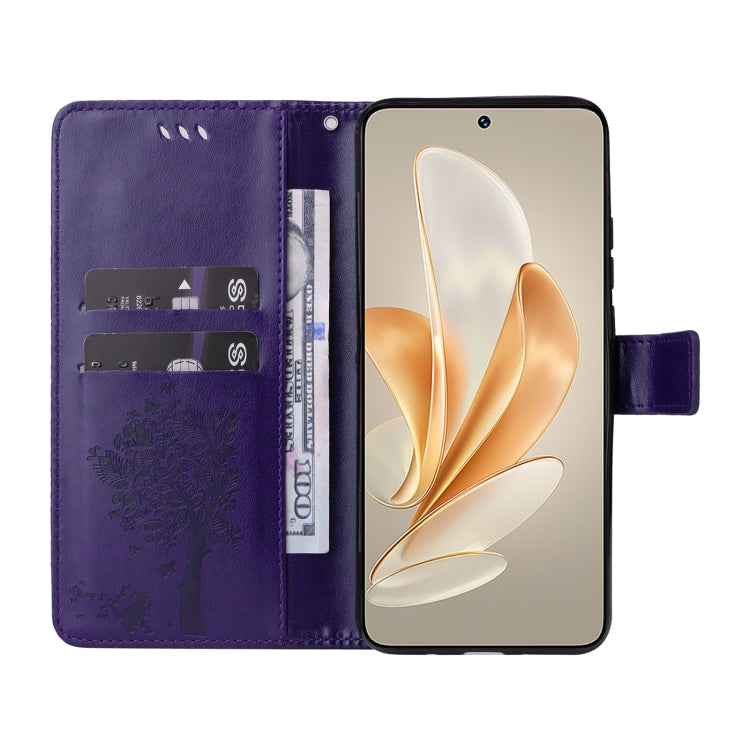 For vivo V29e Global / Y200 5G Global Tree & Cat Embossed Pattern Flip Leather Phone Case