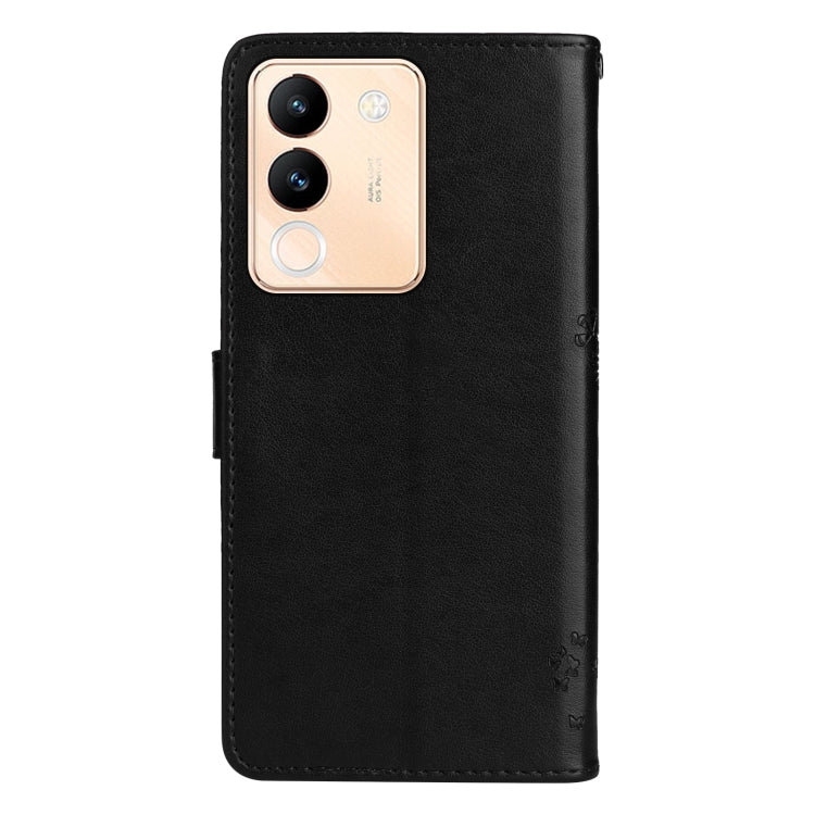For vivo V29e Global / Y200 5G Global Tree & Cat Embossed Pattern Flip Leather Phone Case