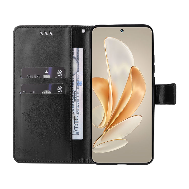 For vivo V29e Global / Y200 5G Global Tree & Cat Embossed Pattern Flip Leather Phone Case
