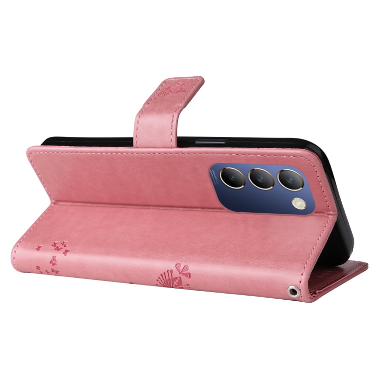 For vivo Y200e 5G Global / V30 Lite India Tree & Cat Embossed Pattern Flip Leather Phone Case