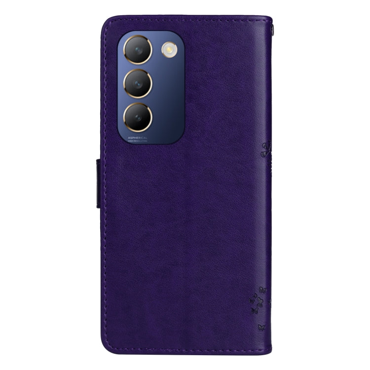 For vivo Y200e 5G Global / V30 Lite India Tree & Cat Embossed Pattern Flip Leather Phone Case