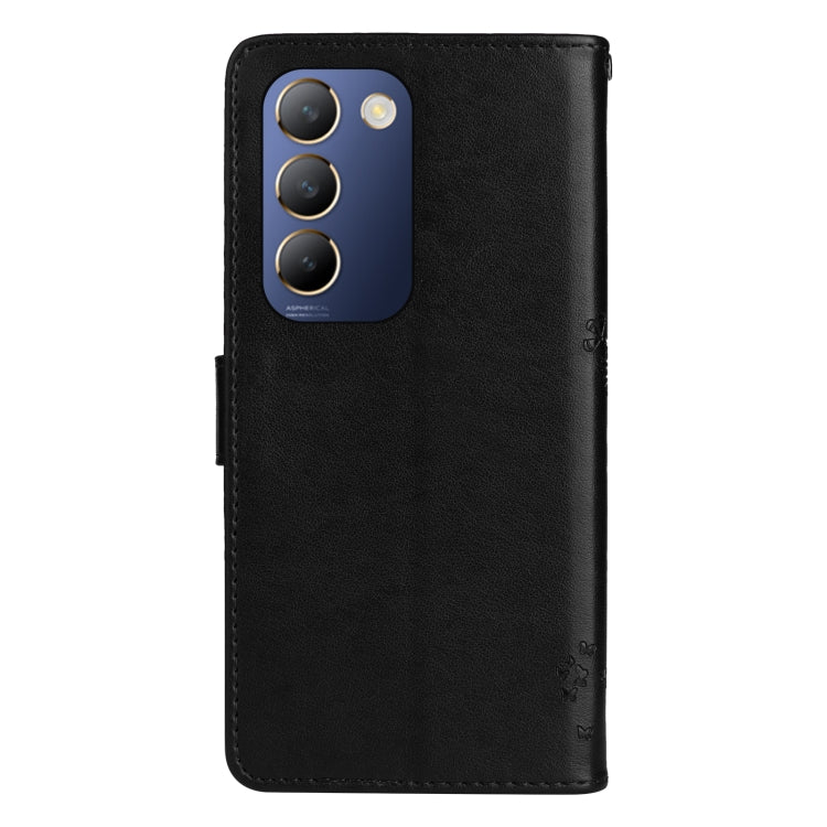 For vivo Y200e 5G Global / V30 Lite India Tree & Cat Embossed Pattern Flip Leather Phone Case