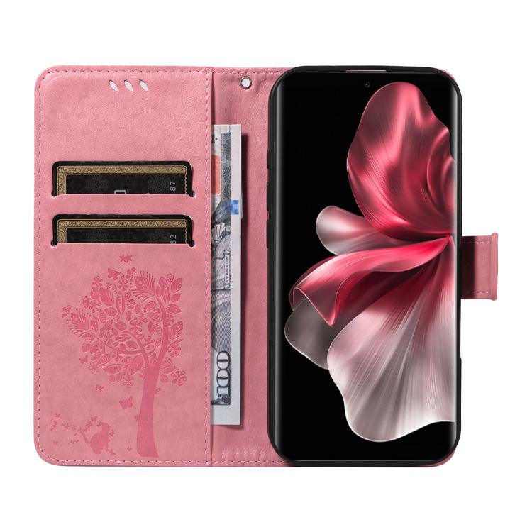 For vivo V30E / V40 Lite Global Tree & Cat Embossed Pattern Flip Leather Phone Case