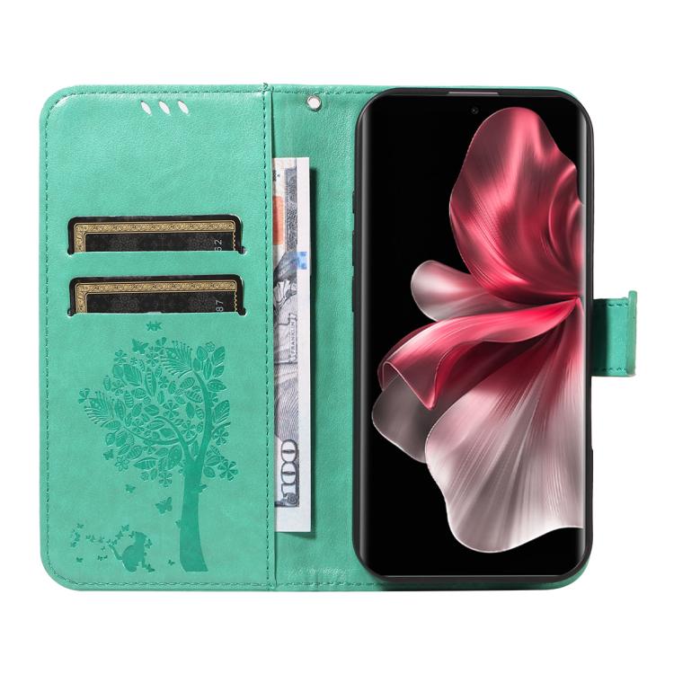 For vivo V30E / V40 Lite Global Tree & Cat Embossed Pattern Flip Leather Phone Case