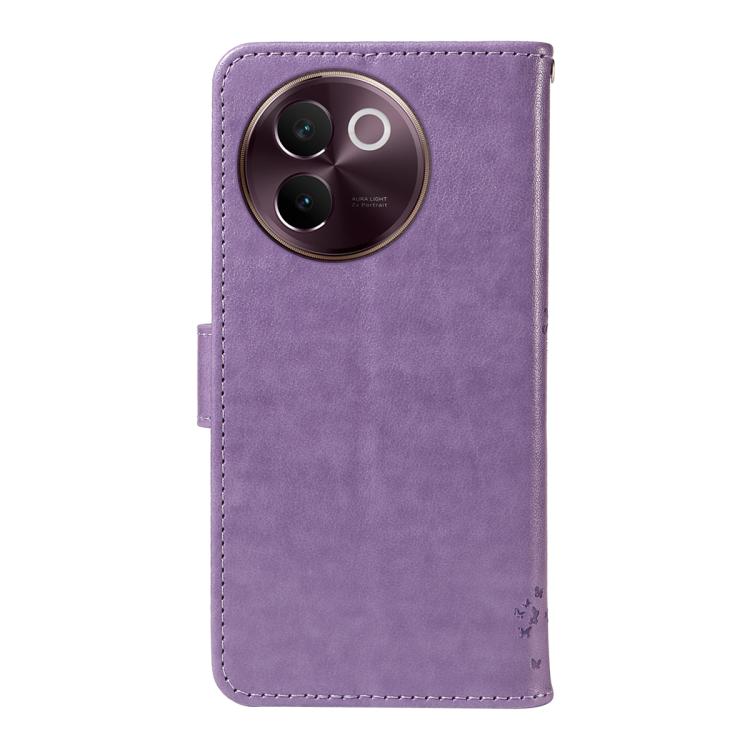 For vivo V30E / V40 Lite Global Tree & Cat Embossed Pattern Flip Leather Phone Case