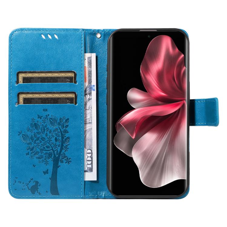 For vivo V30E / V40 Lite Global Tree & Cat Embossed Pattern Flip Leather Phone Case