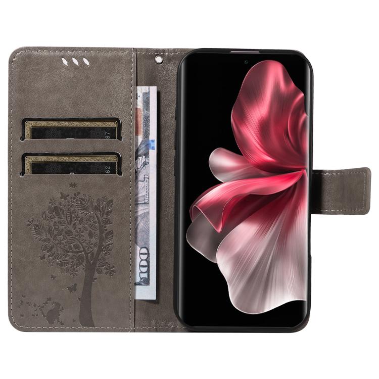 For vivo V30E / V40 Lite Global Tree & Cat Embossed Pattern Flip Leather Phone Case