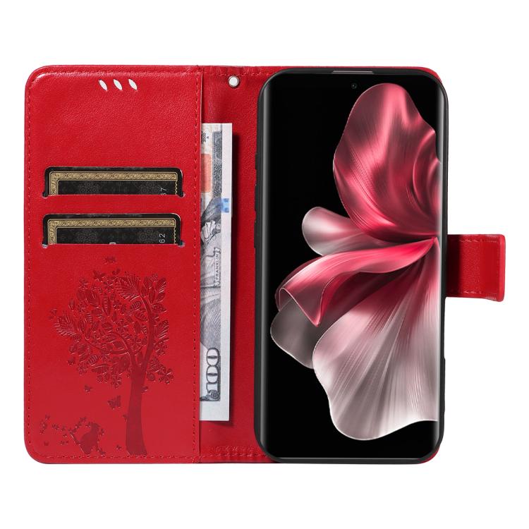 For vivo V30E / V40 Lite Global Tree & Cat Embossed Pattern Flip Leather Phone Case