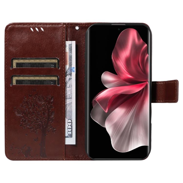 For vivo V30E / V40 Lite Global Tree & Cat Embossed Pattern Flip Leather Phone Case