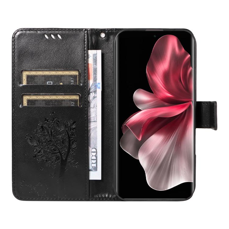 For vivo V30E / V40 Lite Global Tree & Cat Embossed Pattern Flip Leather Phone Case