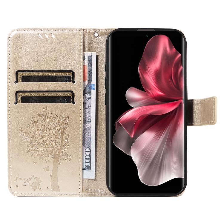 For vivo V30E / V40 Lite Global Tree & Cat Embossed Pattern Flip Leather Phone Case