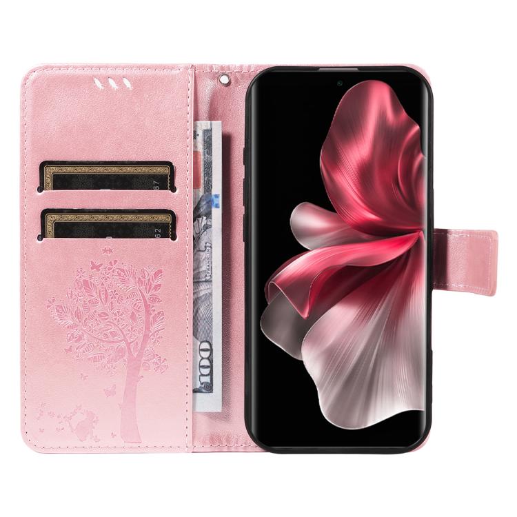For vivo V30E / V40 Lite Global Tree & Cat Embossed Pattern Flip Leather Phone Case