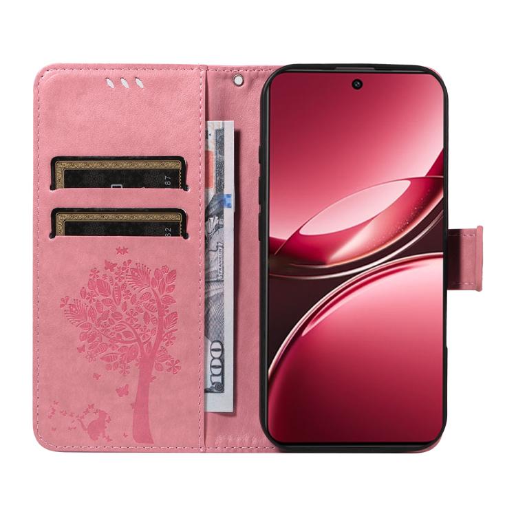For vivo V50 Lite 5G Global Tree & Cat Embossed Pattern Flip Leather Phone Case
