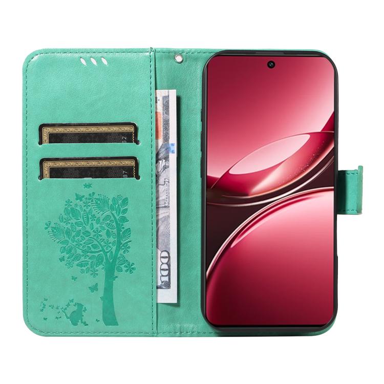 For vivo V50 Lite 5G Global Tree & Cat Embossed Pattern Flip Leather Phone Case