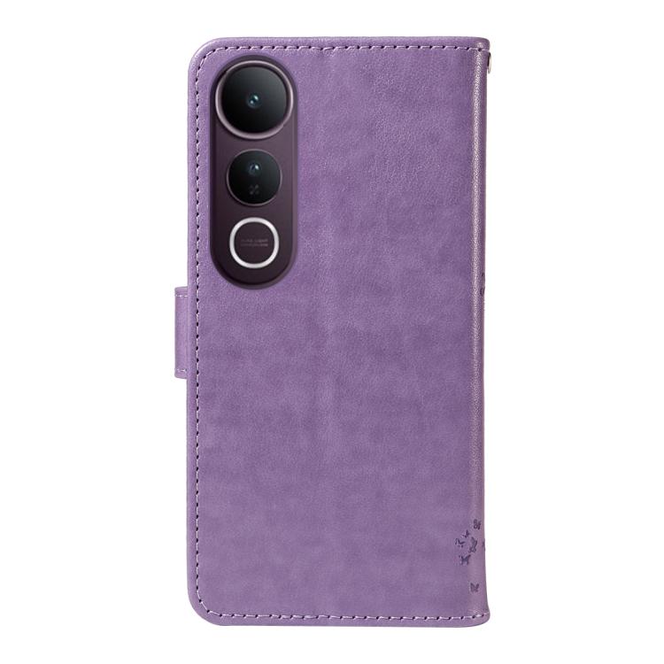 For vivo V50 Lite 5G Global Tree & Cat Embossed Pattern Flip Leather Phone Case