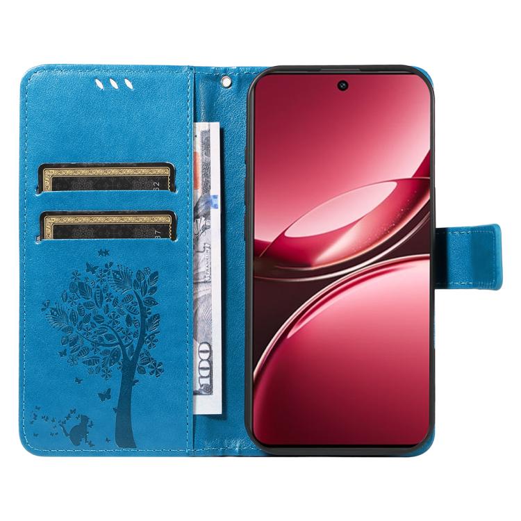 For vivo V50 Lite 5G Global Tree & Cat Embossed Pattern Flip Leather Phone Case