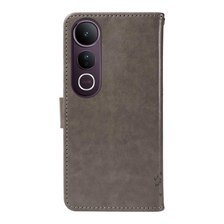 For vivo V50 Lite 5G Global Tree & Cat Embossed Pattern Flip Leather Phone Case