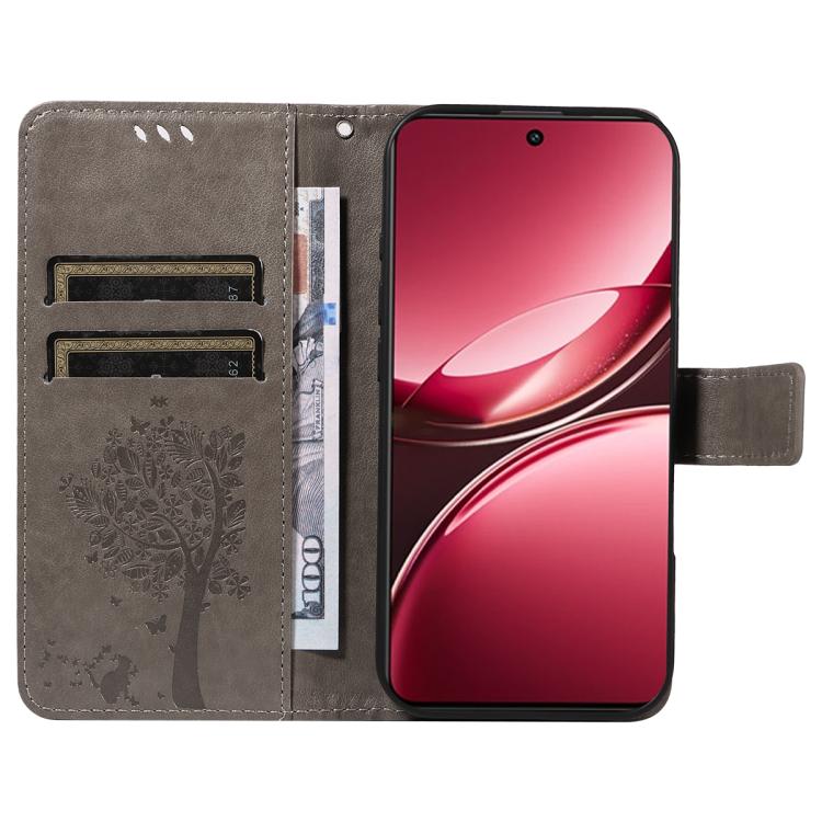For vivo V50 Lite 5G Global Tree & Cat Embossed Pattern Flip Leather Phone Case